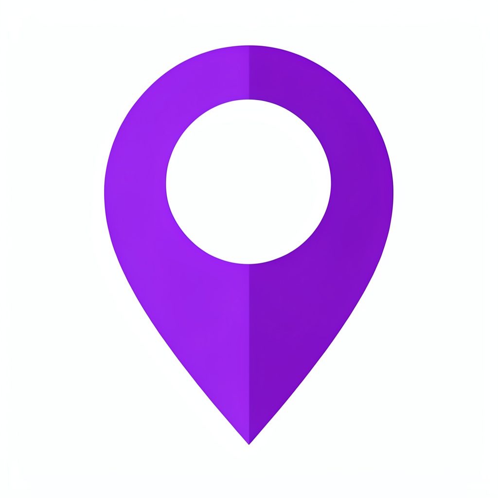 Flat vector icon: a location pin in gradient purple tones