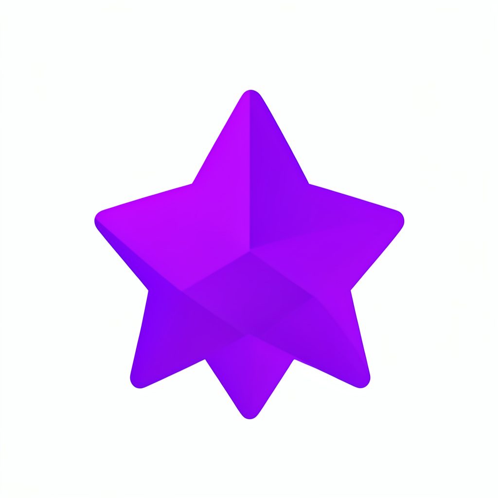 Flat vector icon: a star badge in gradient violet, representing quality and recognition