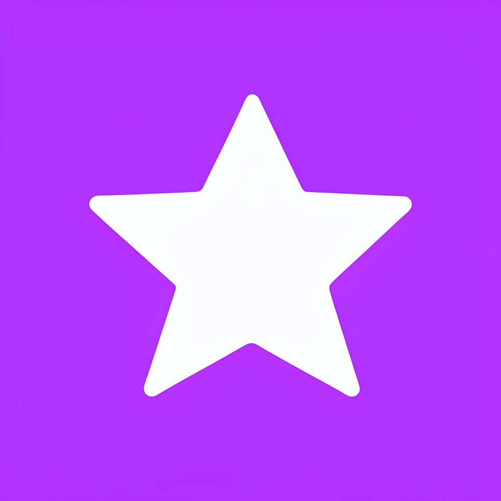 Flat vector icon: a star in white with a subtle shimmer, conveying excellence